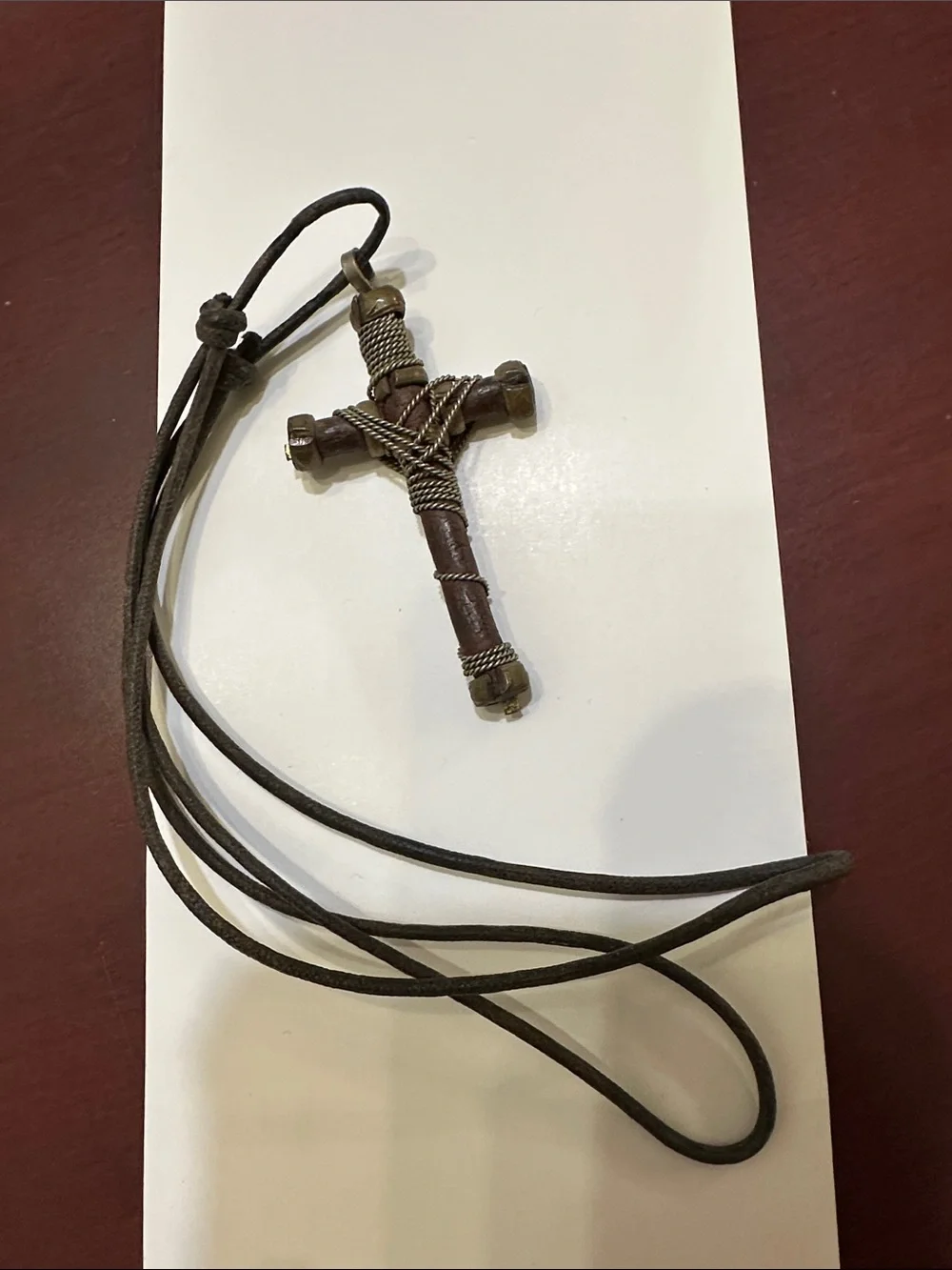 Rustic Metal Wire Wrap Cross Pendant on Adjustable Braided Cord Necklace for Men